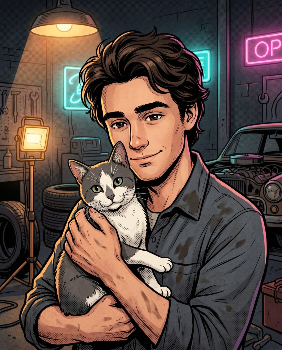 Ben holding Beans the cat